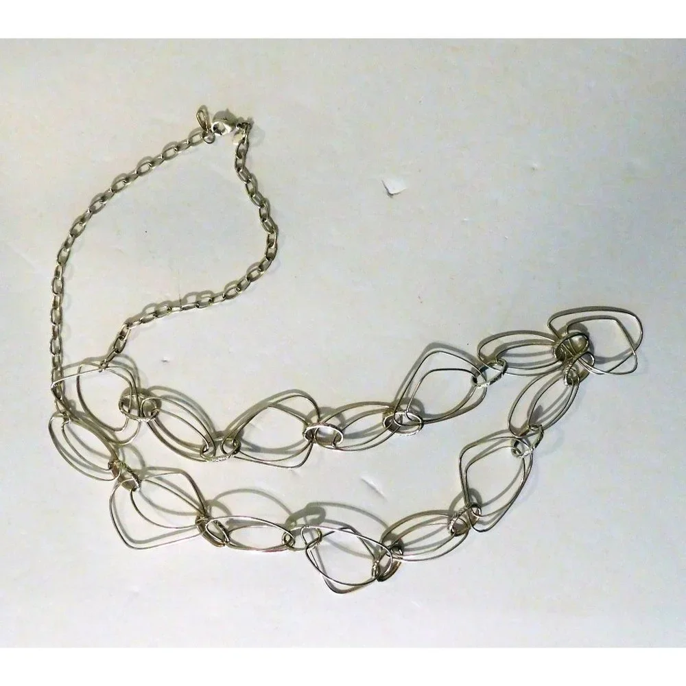 Premier Designs Silver Splash Necklace 40" Lightweight Antique Silver Matte - Picture 7 of 7